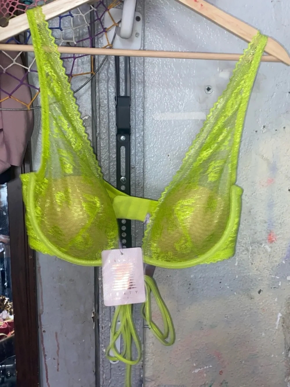 Savage X Fenty Neon Lime Sheer Lace Plunge Bralette
